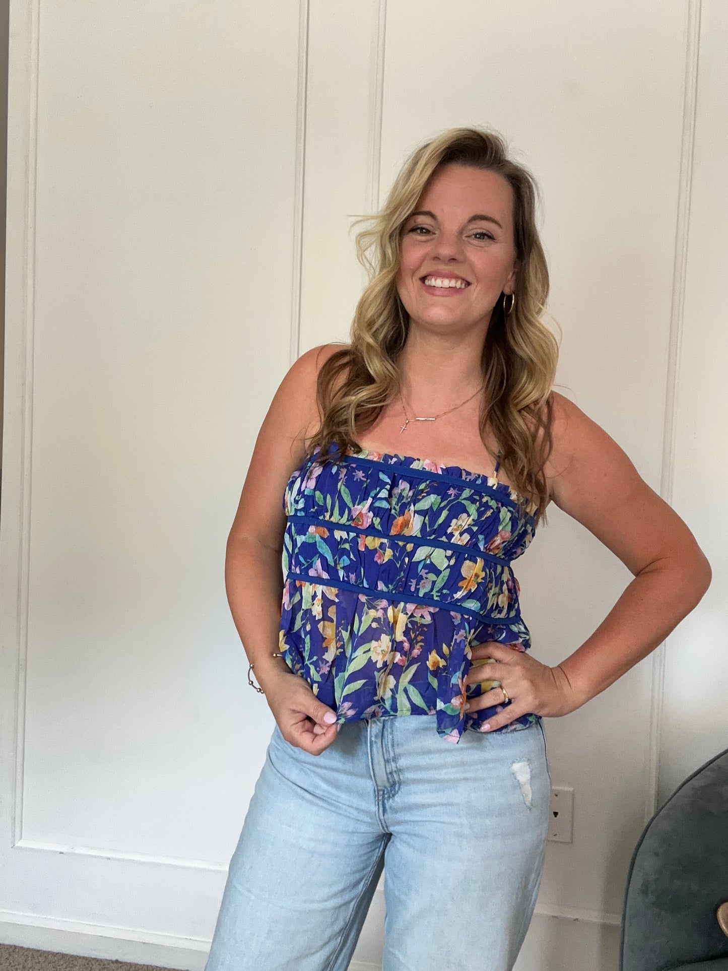 Flirty Floral Cobalt Blue Cami Tank