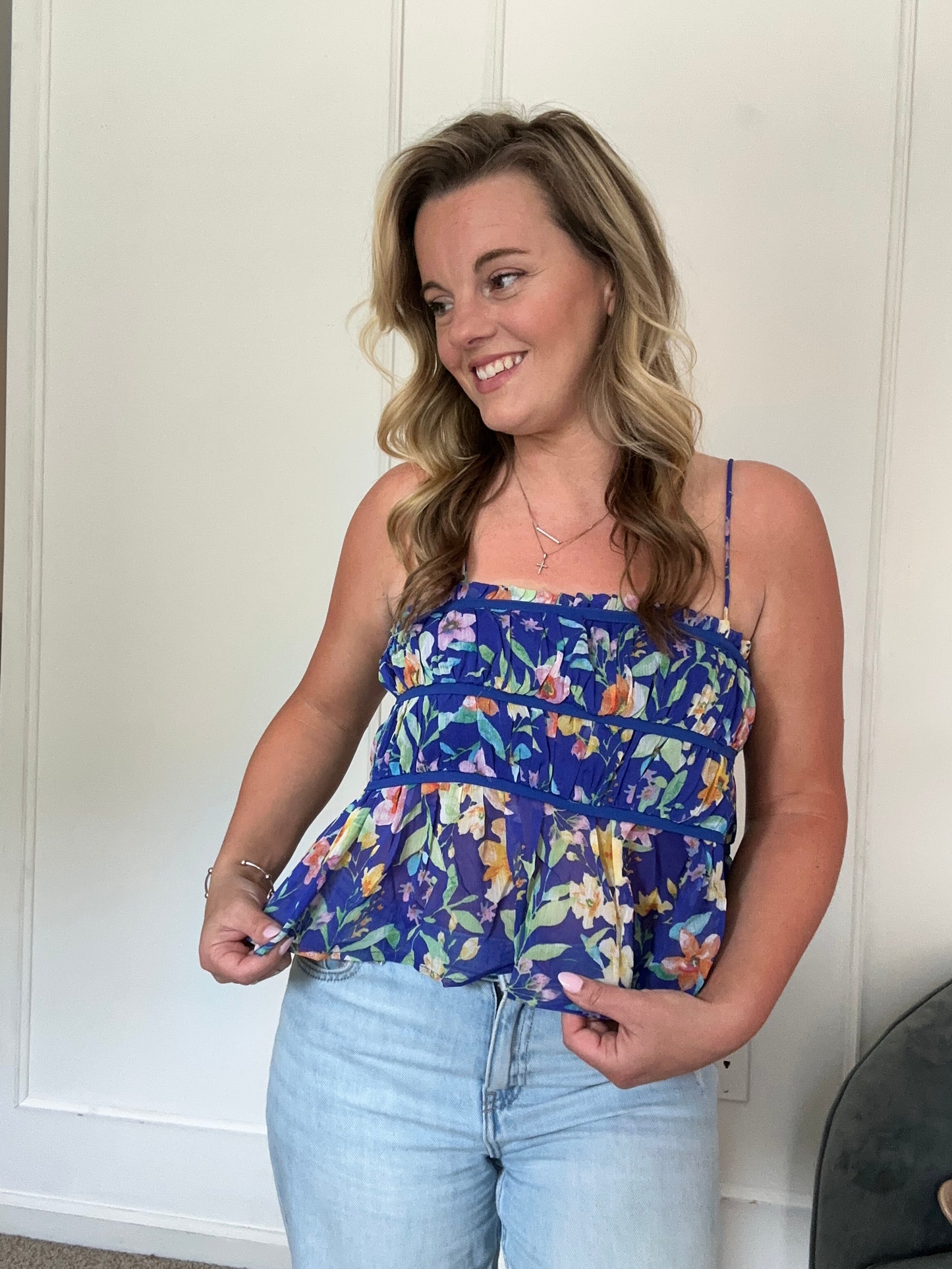 Flirty Floral Cobalt Blue Cami Tank