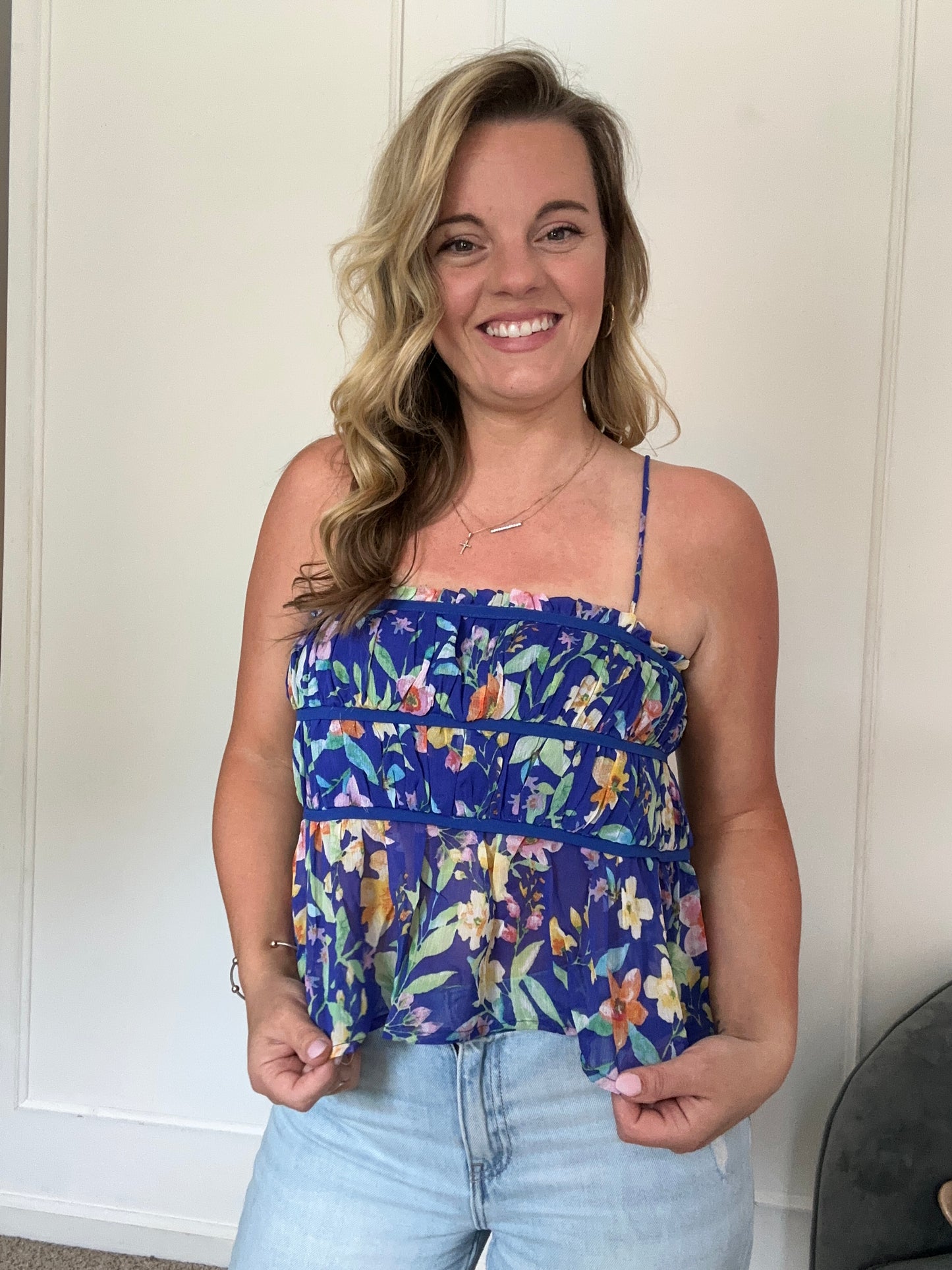 Flirty Floral Cobalt Blue Cami Tank