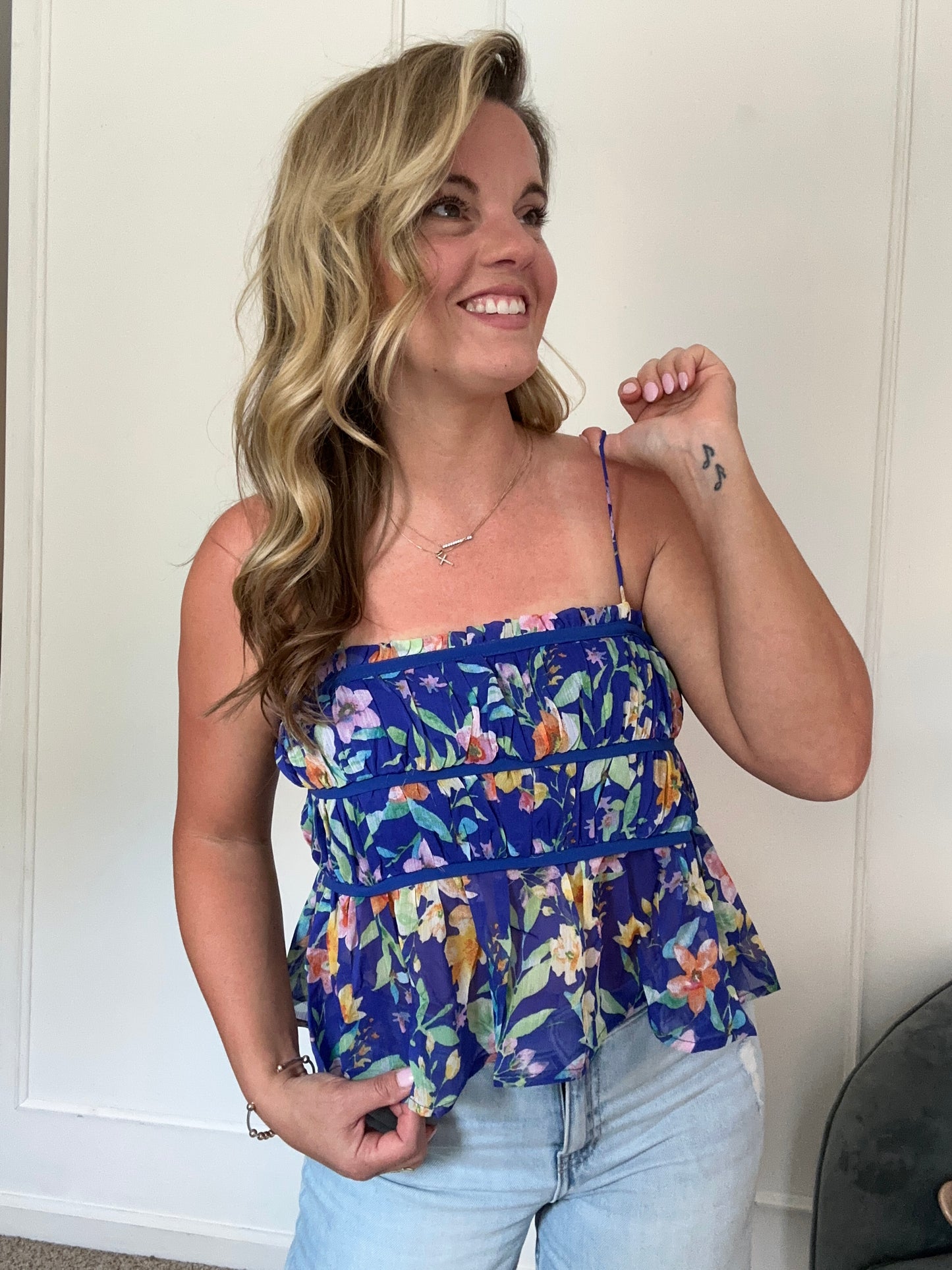 Flirty Floral Cobalt Blue Cami Tank